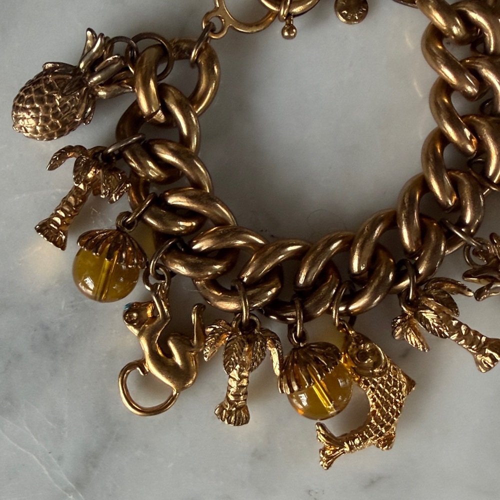 Vintage J.Crew Gold Summer Vacation Charm Bracelet Pineapples, Palm Tree, Monkey - Picture 4 of 4